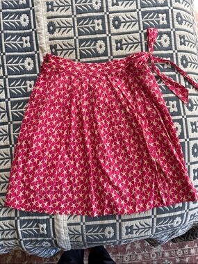 J. Crew Pink Starfish-Print Tie-Waist A-Line Wrap Skirt